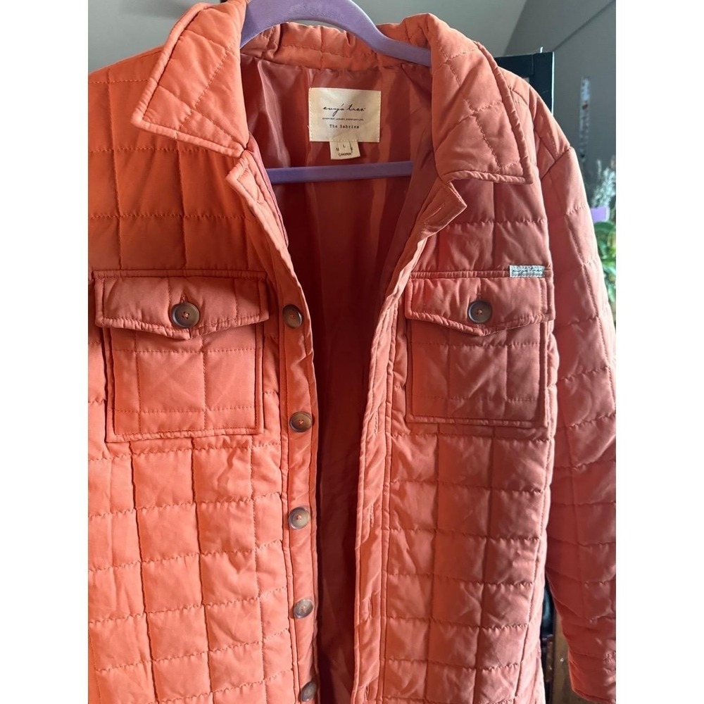 Evy's Tree Quilted Jacket Womens Size L Light Orange‎ Terra Cotta Button Front - Picture 3 of 9